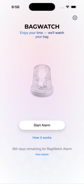 BagWatch start alarm screen