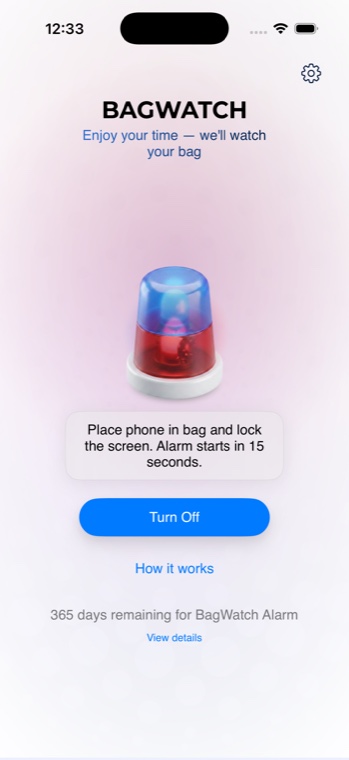 BagWatch arming countdown